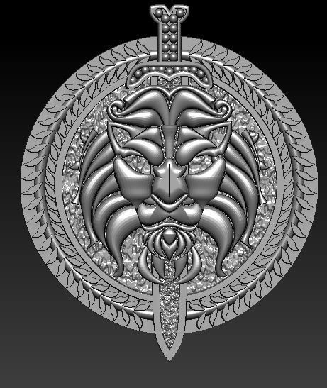 lion and sword pendant 3D model_1
