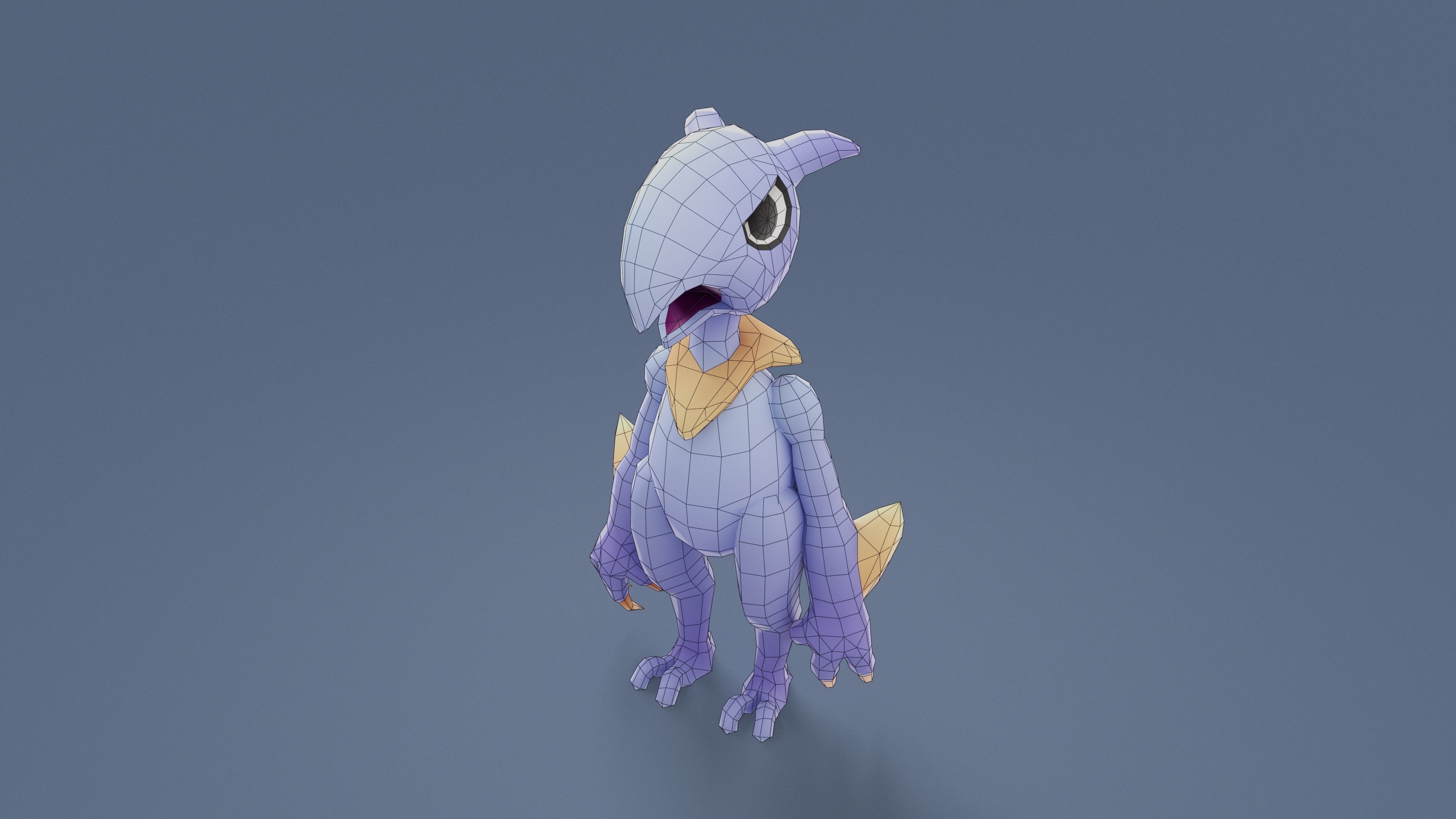 Cartoon Characters - Medium Pterodack Warrior Low-poly 3D model_11