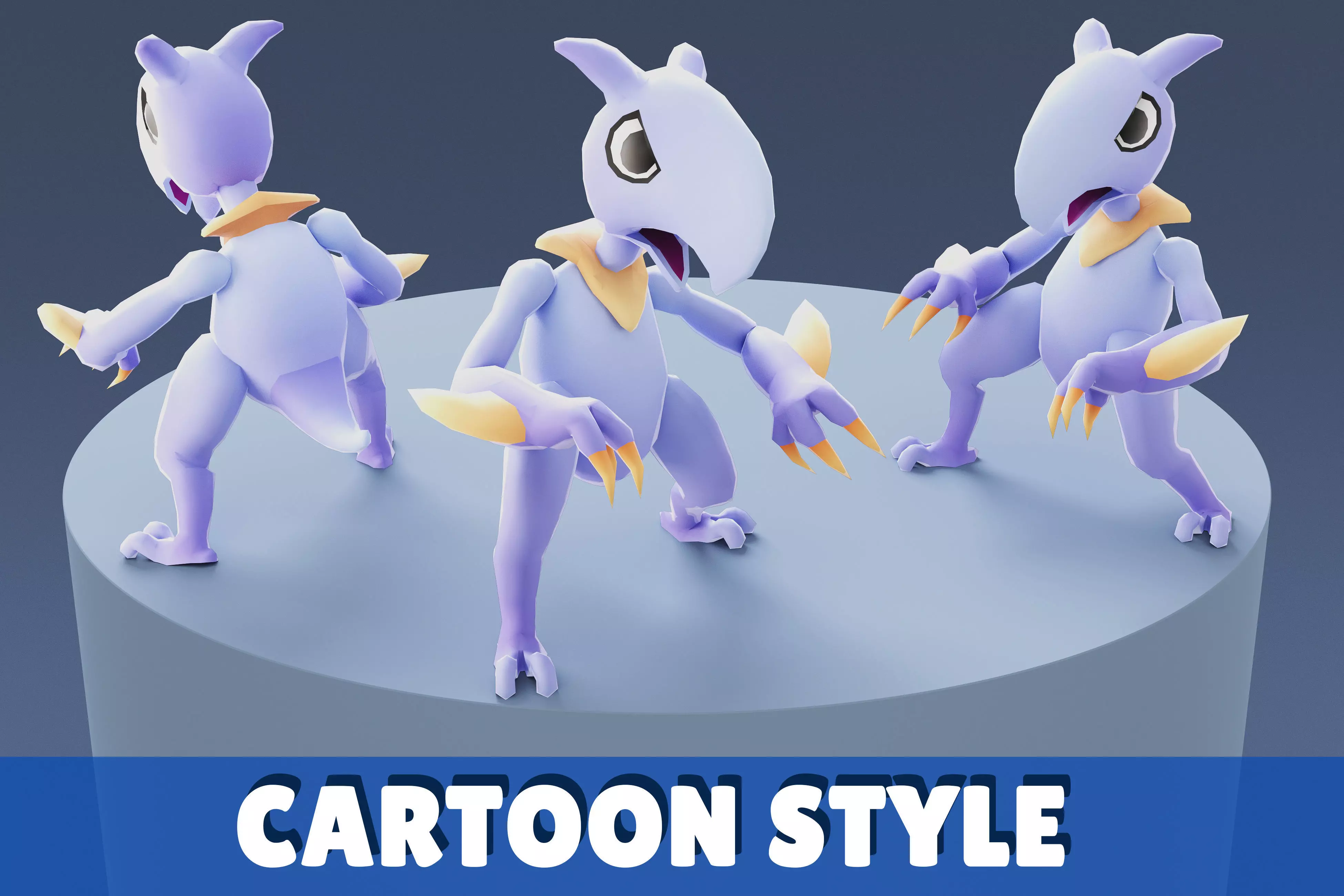 Cartoon Characters - Medium Pterodack Warrior Low-poly 3D model_0