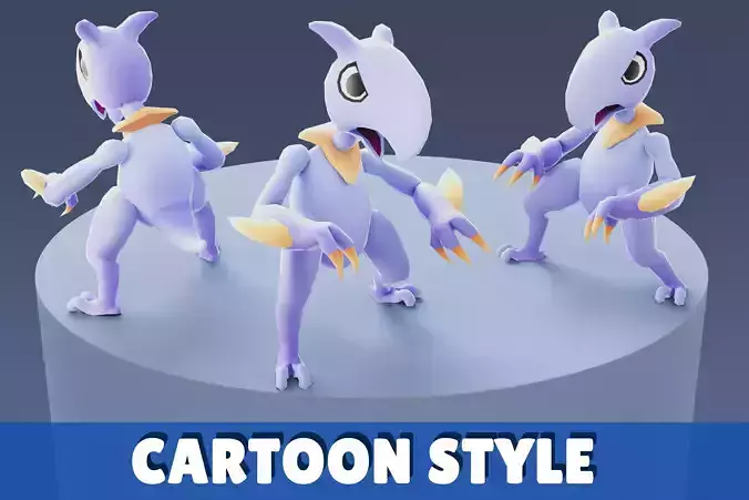 Cartoon Characters - Medium Pterodack Warrior Low-poly 3D model
