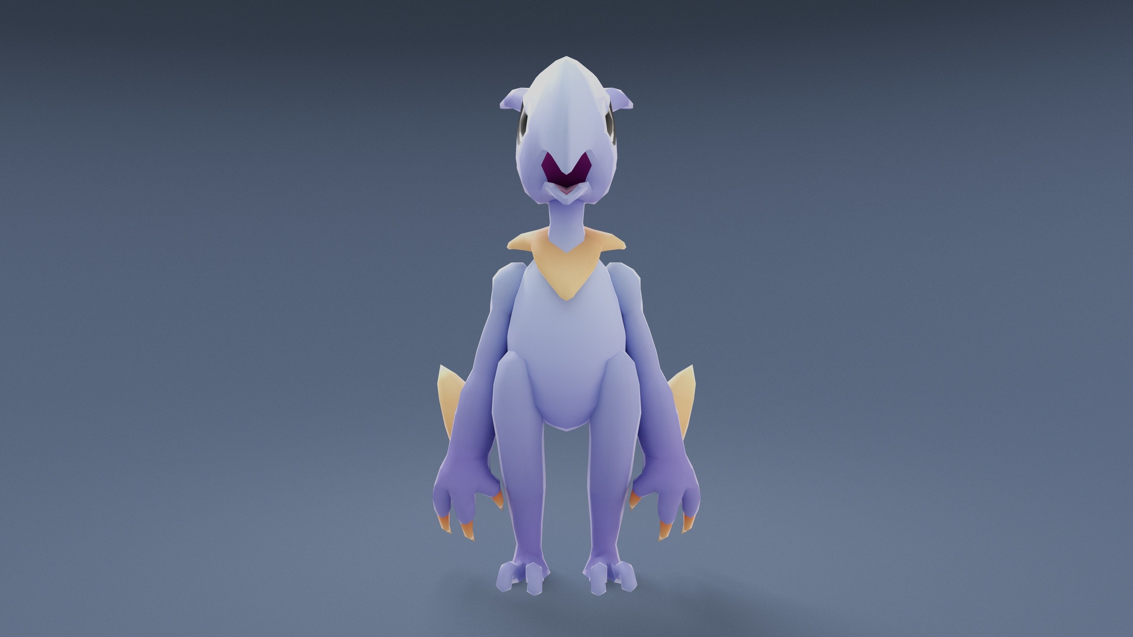 Cartoon Characters - Medium Pterodack Warrior Low-poly 3D model_12