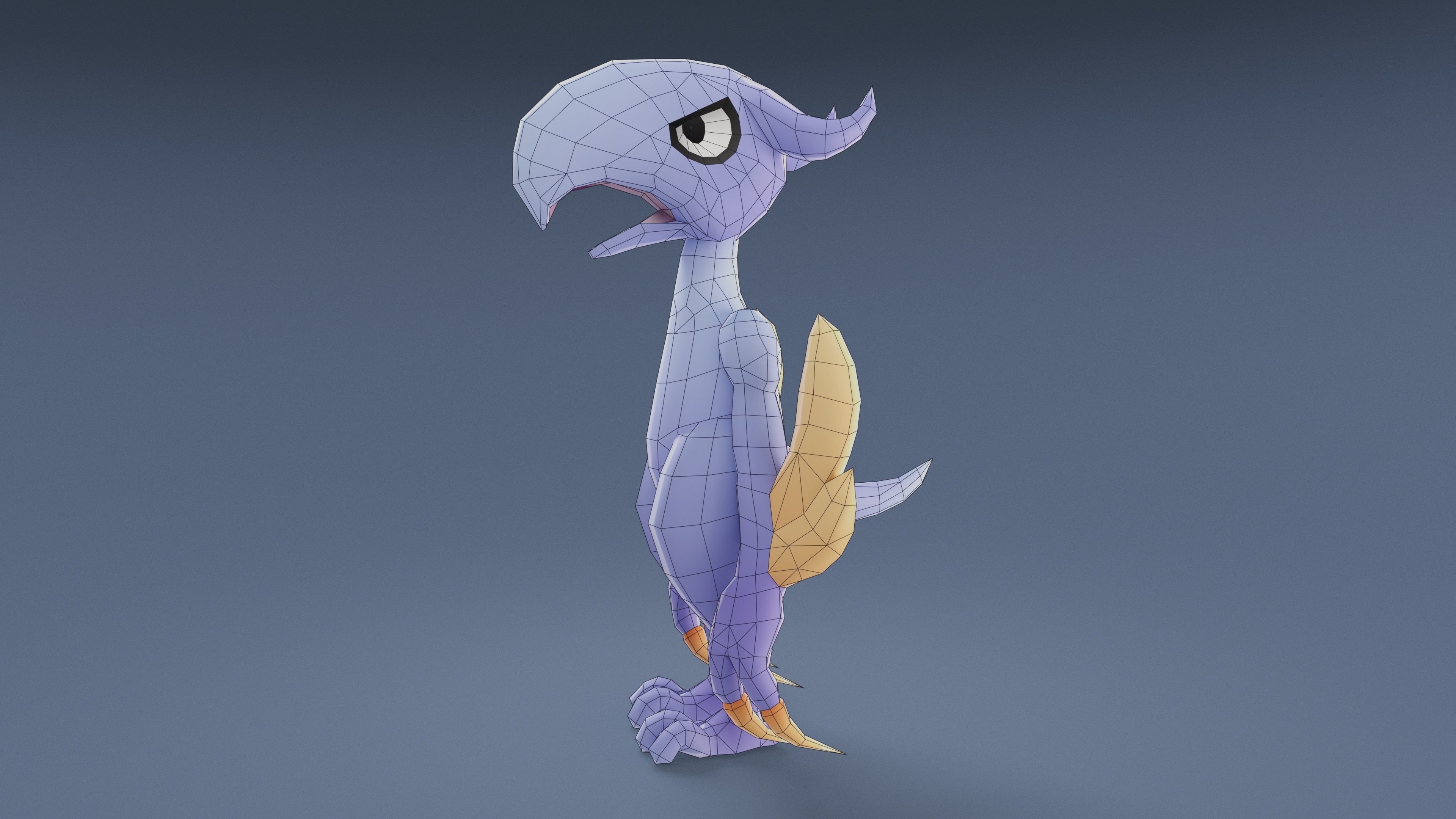 Cartoon Characters - Big Pterodack Warrior Low-poly 3D model_19