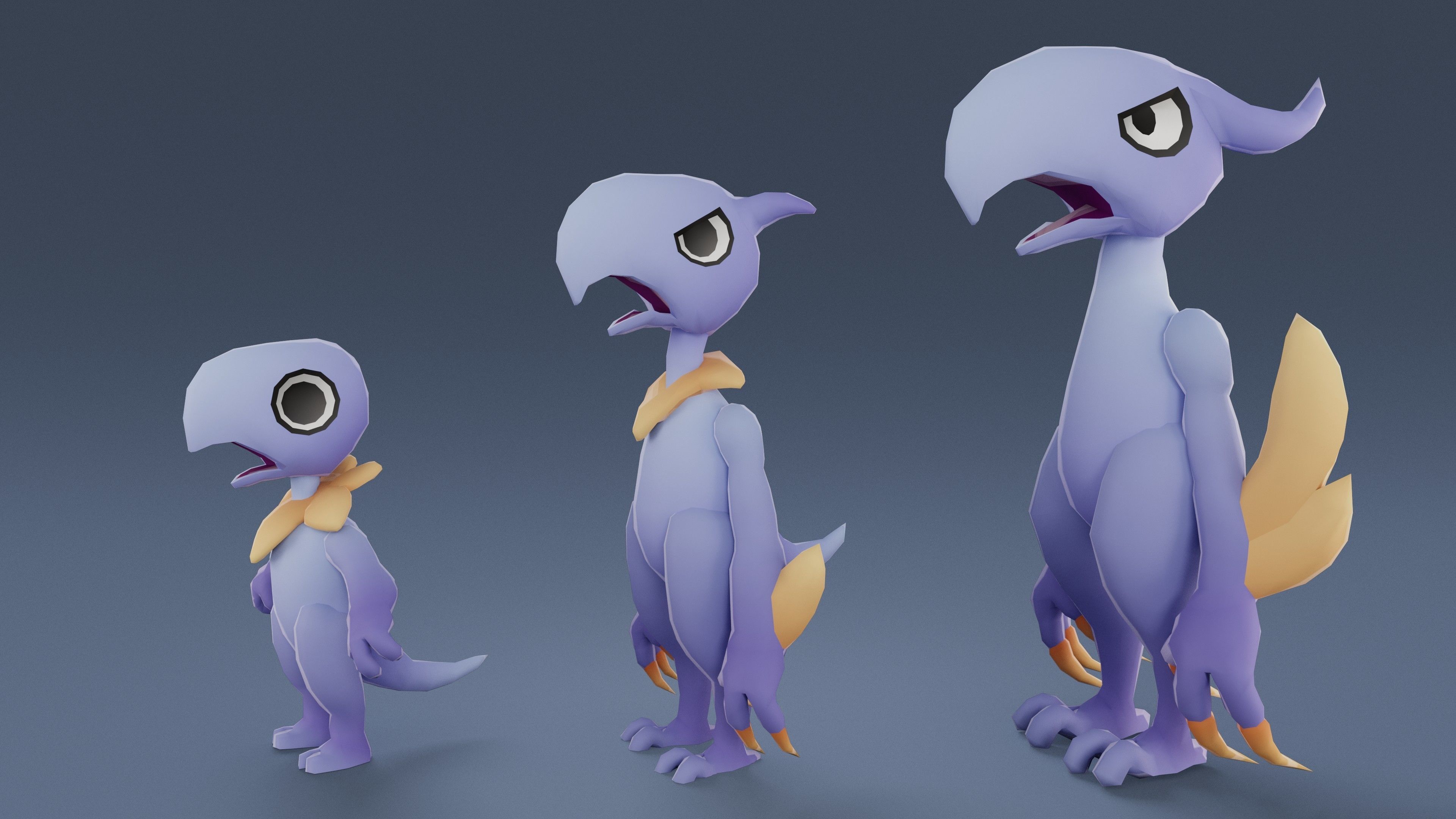 Cartoon Characters - Evolution Pterodack Warrior Low-poly 3D model_11