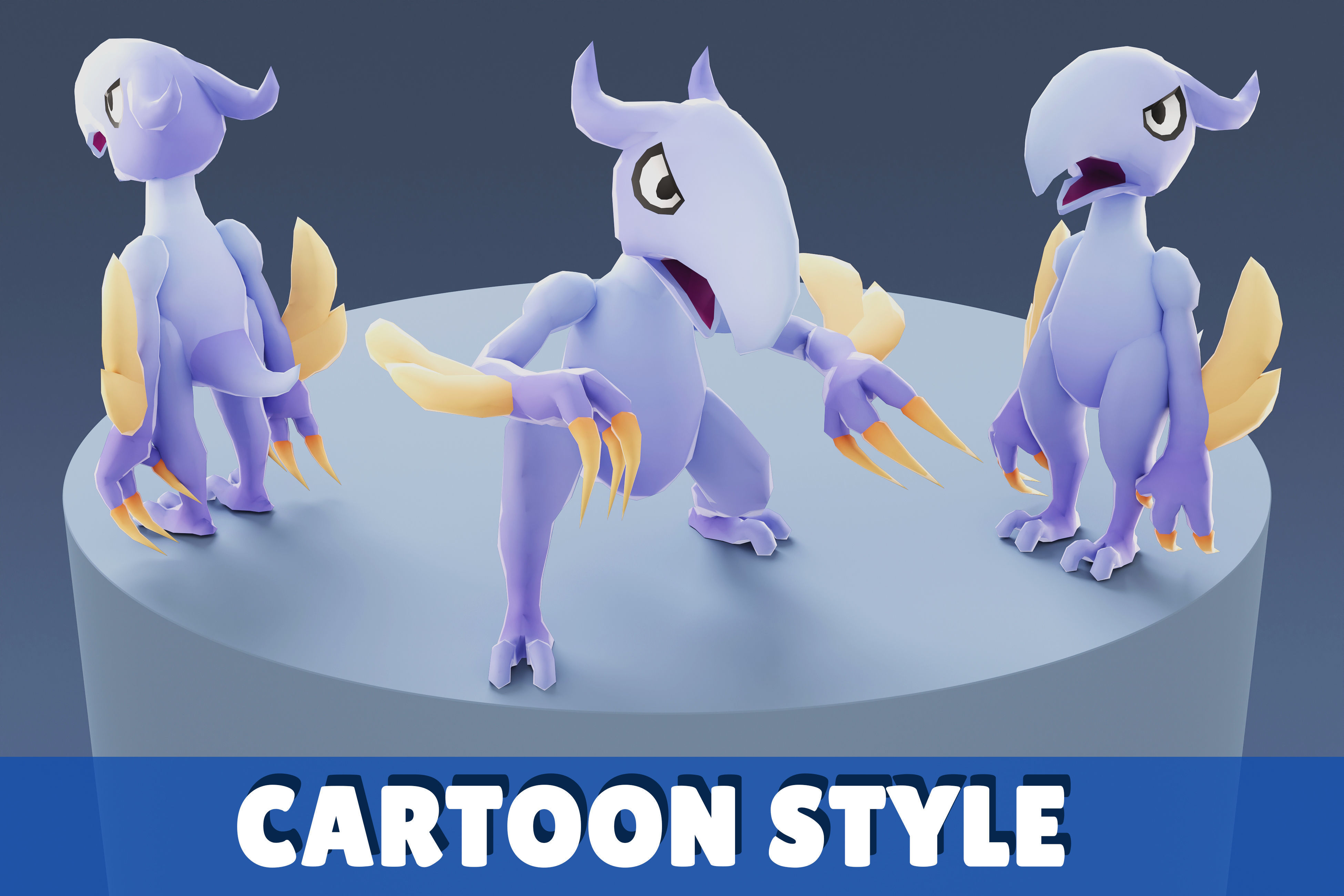 Cartoon Characters - Evolution Pterodack Warrior Low-poly 3D model_6