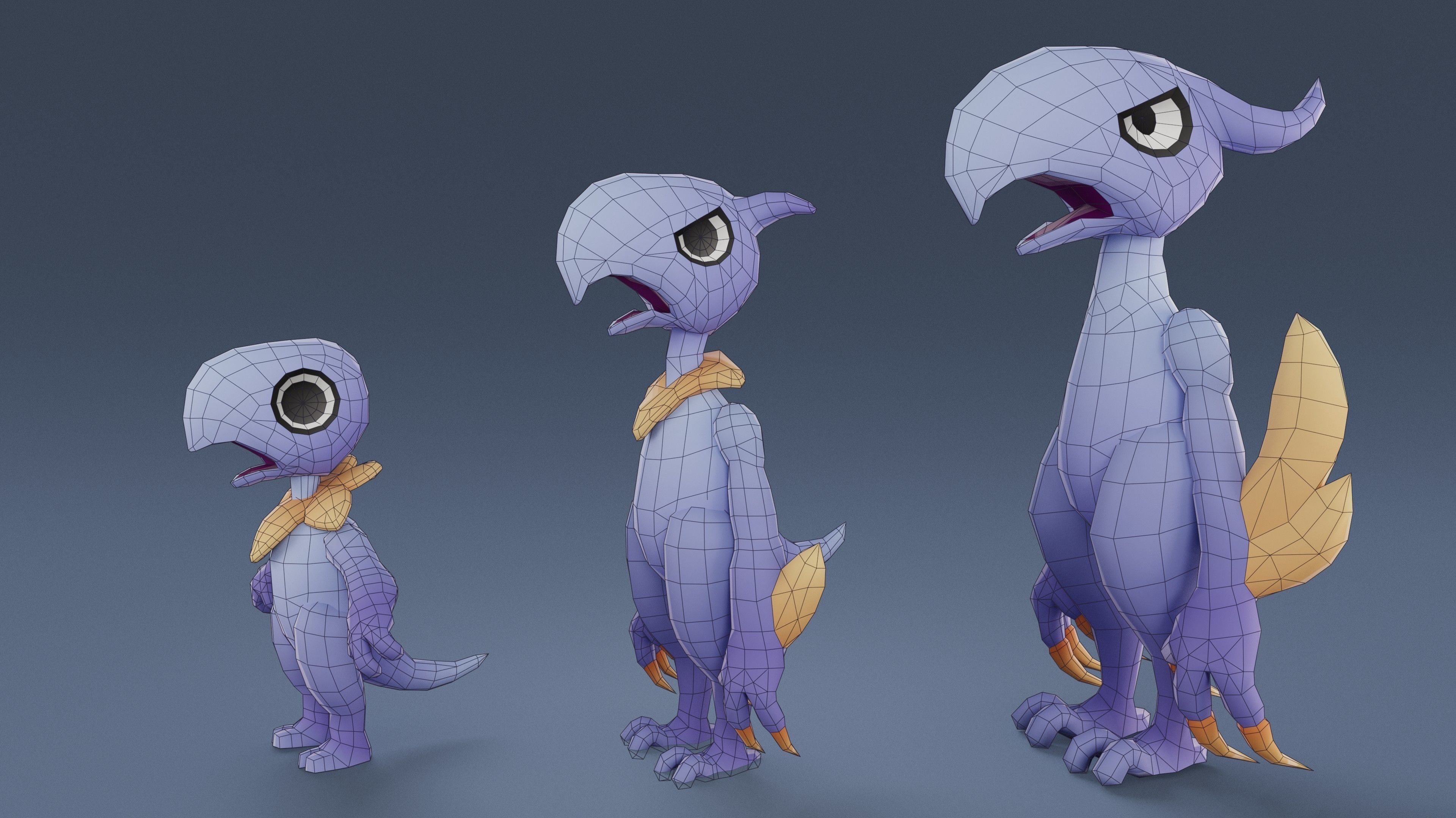 Cartoon Characters - Evolution Pterodack Warrior Low-poly 3D model_12