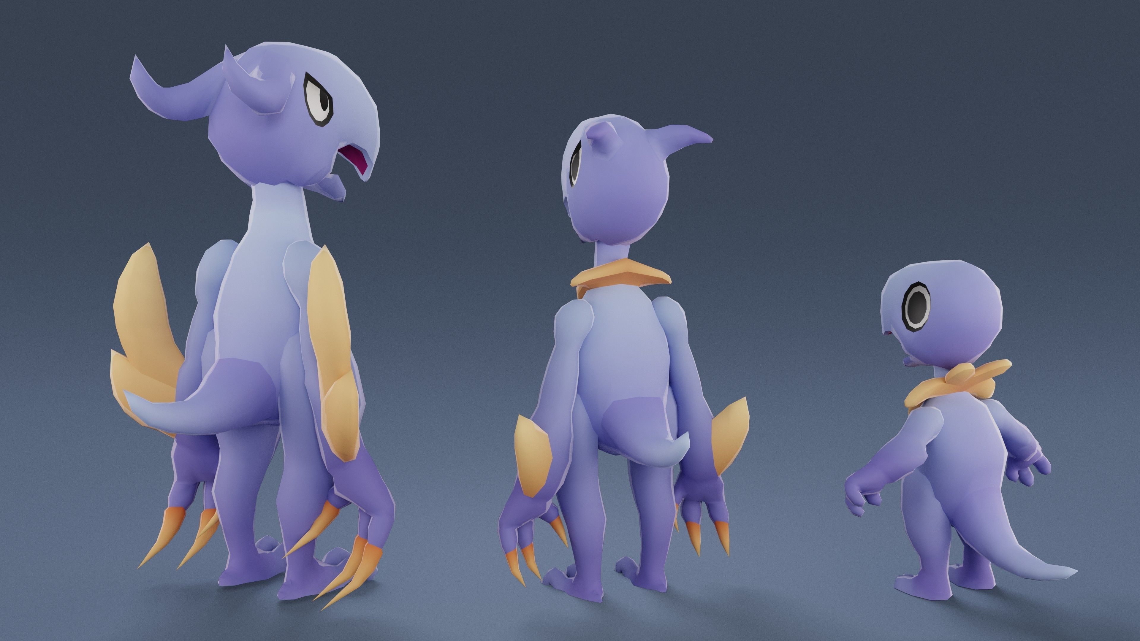 Cartoon Characters - Evolution Pterodack Warrior Low-poly 3D model_14