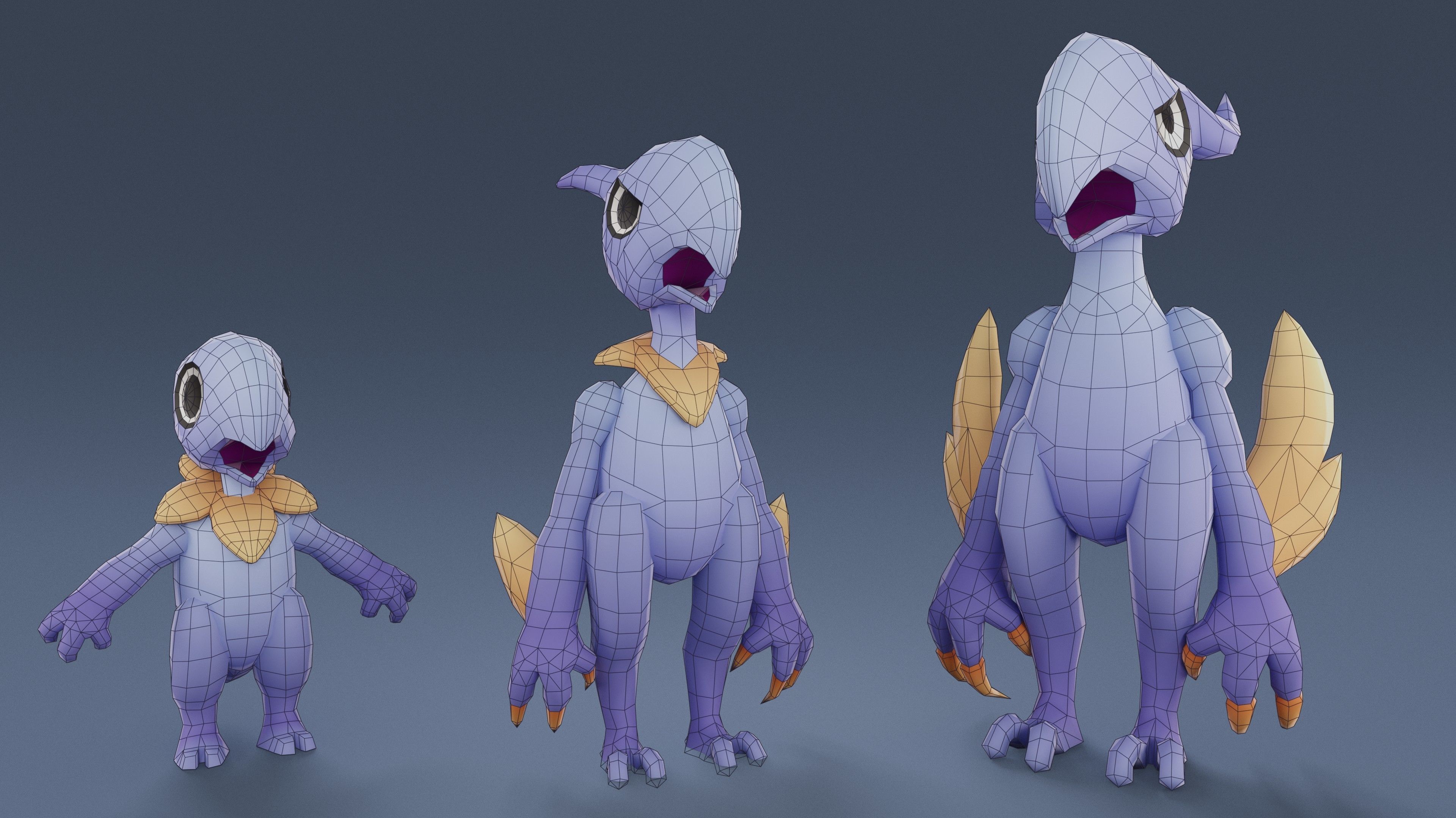 Cartoon Characters - Evolution Pterodack Warrior Low-poly 3D model_10