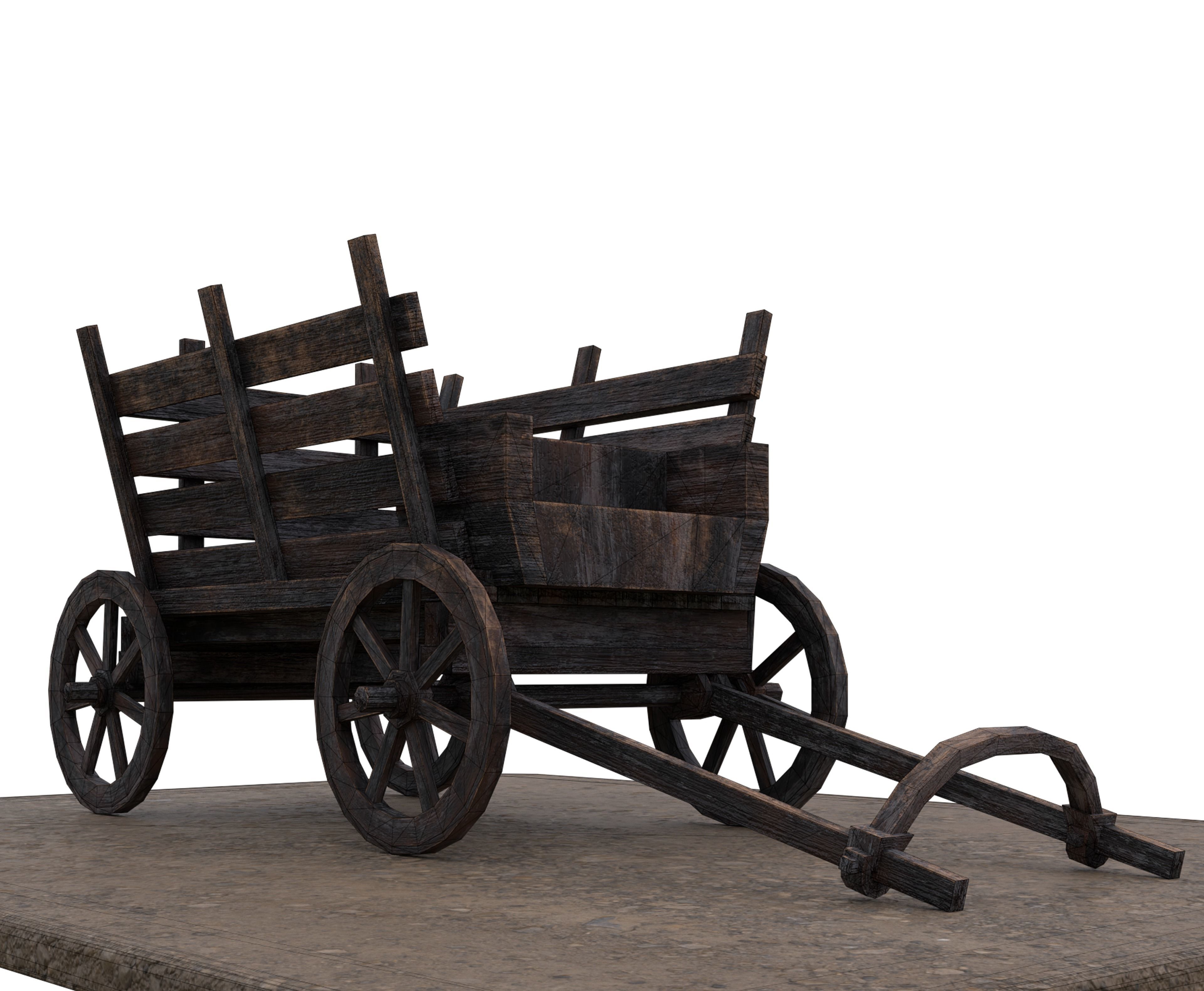 Medieval Carriage Low-poly 3D model_3