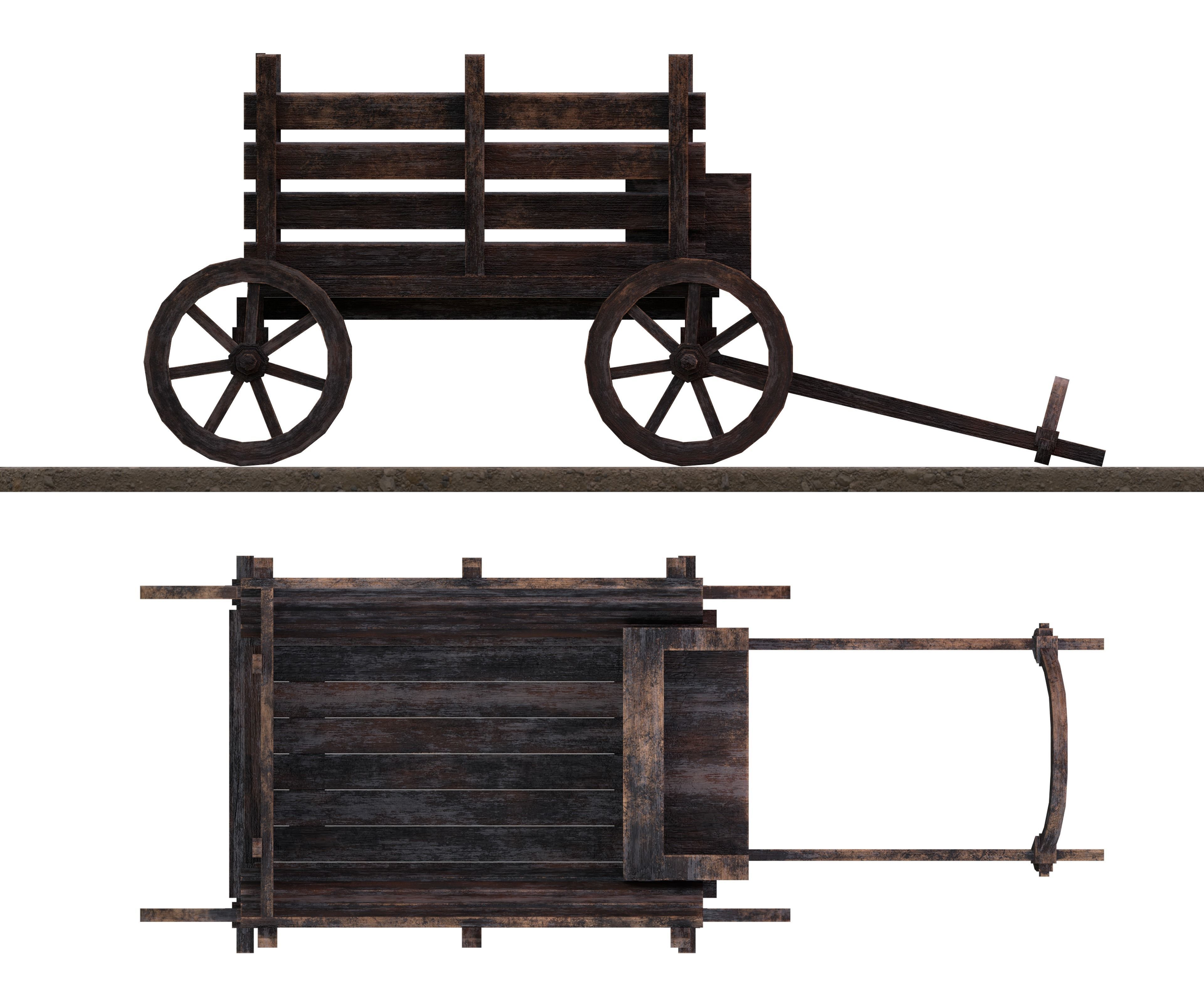 Medieval Carriage Low-poly 3D model_9