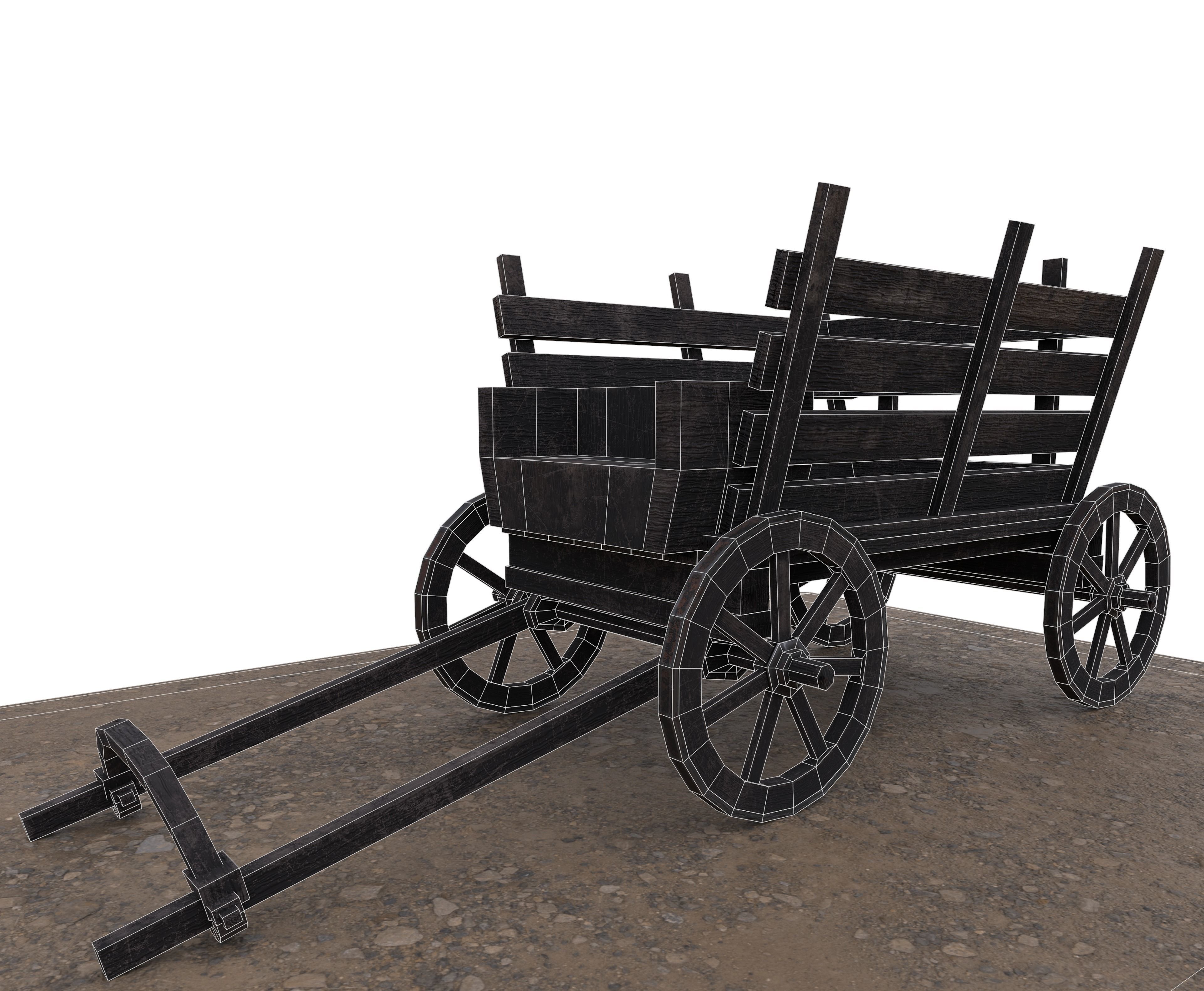 Medieval Carriage Low-poly 3D model_19