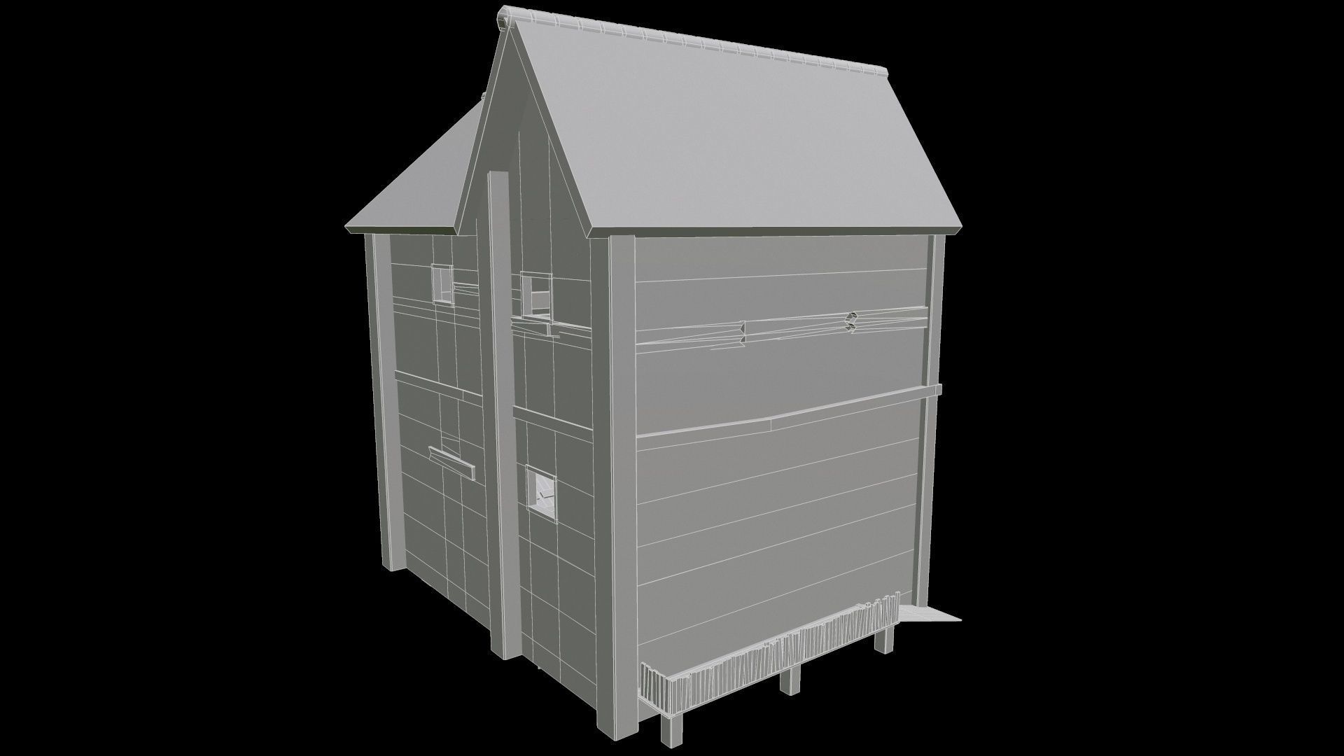 BigBurn wooden house with roof Low-poly 3D model_11