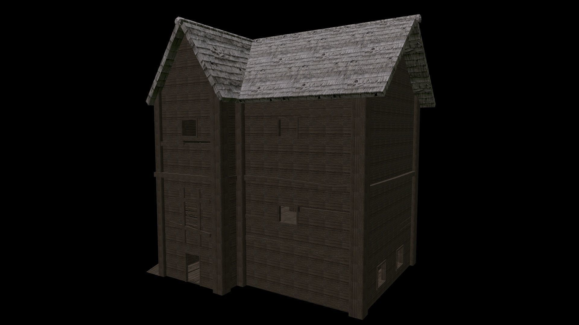 BigBurn wooden house with roof Low-poly 3D model_4