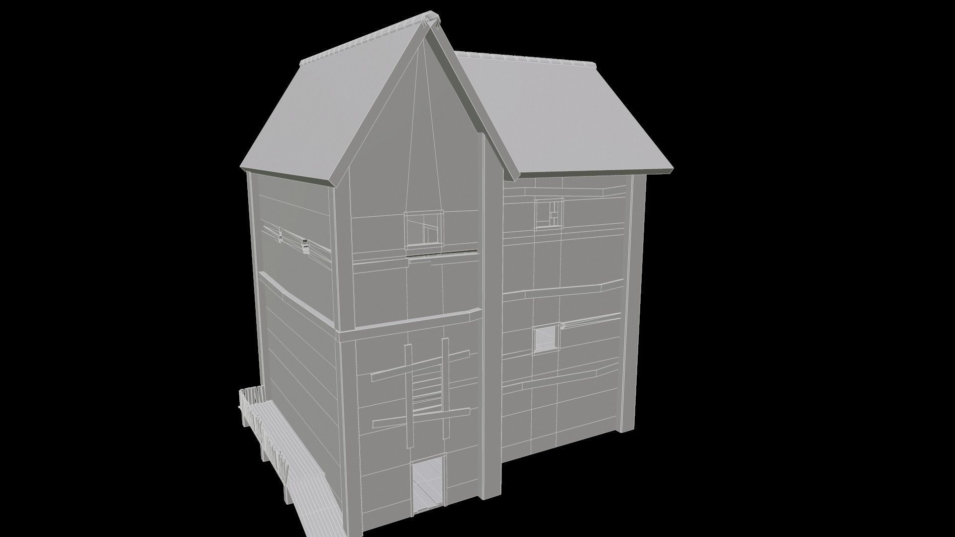 BigBurn wooden house with roof Low-poly 3D model_12
