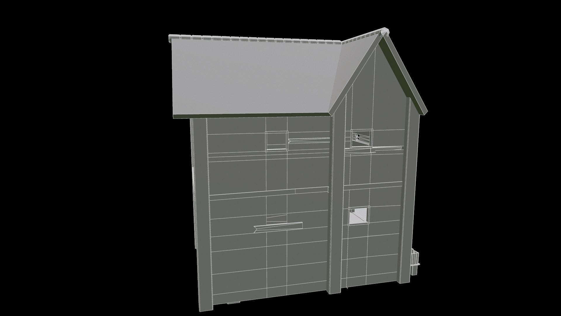 BigBurn wooden house with roof Low-poly 3D model_10