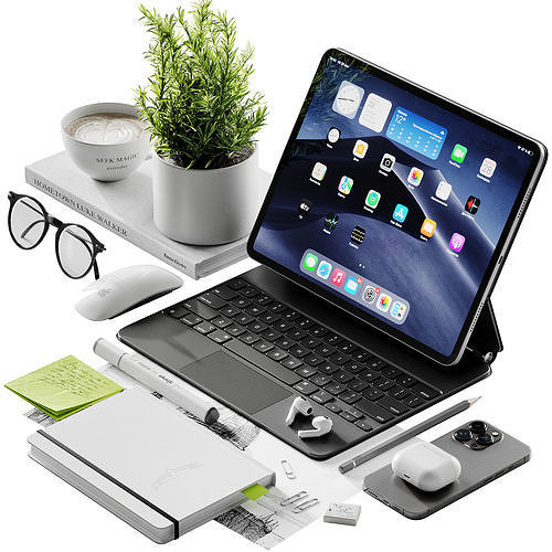 Apple Set ipad pro with keyboard and accessories 3D model