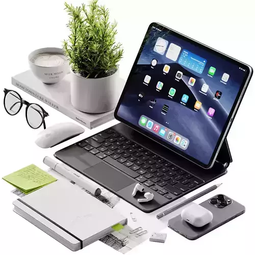 Apple Set ipad pro with keyboard and accessories 3D model