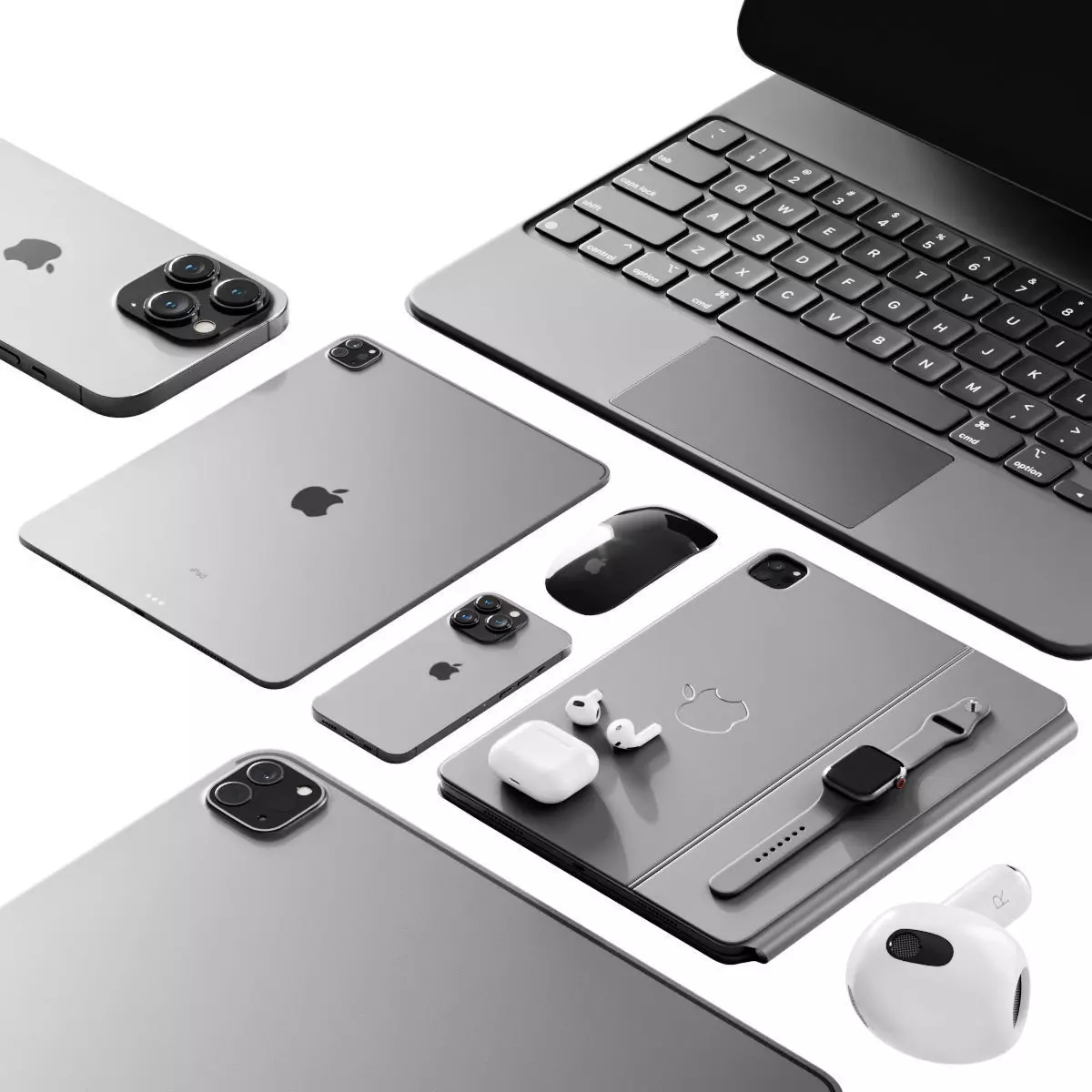 Apple Set 2 ipad pro keyboard case 3D model_0