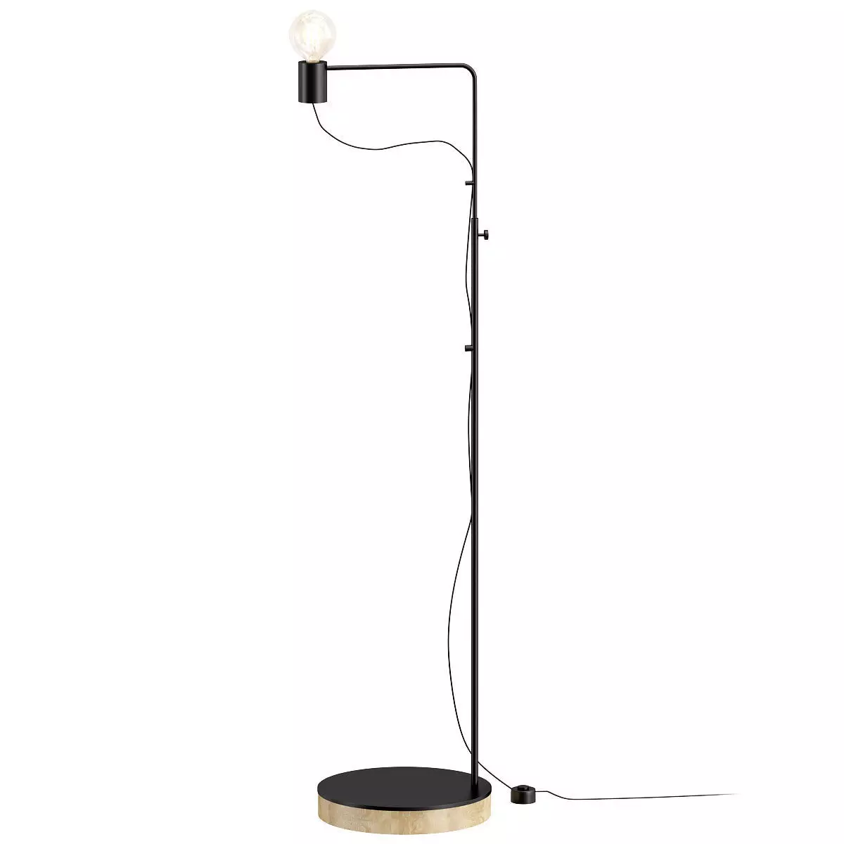 GRAFIT floor lamp with wooden base and light bulb 3D model_0