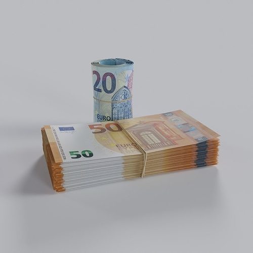 20 and 50 Euro money Bills Stack Roll Low-poly 3D model