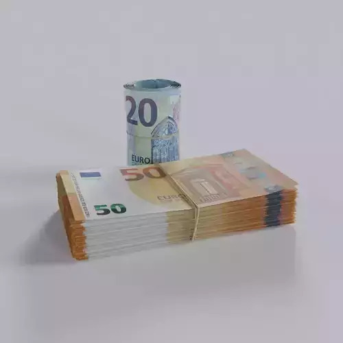 20 and 50 Euro money Bills Stack Roll Low-poly 3D model