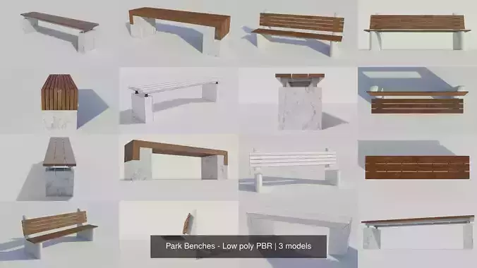 Park Benches - Low poly PBR 3D Model Collection
