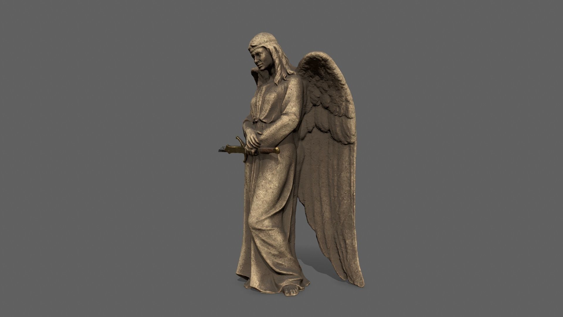Angel statue of Low-poly 3D model_9