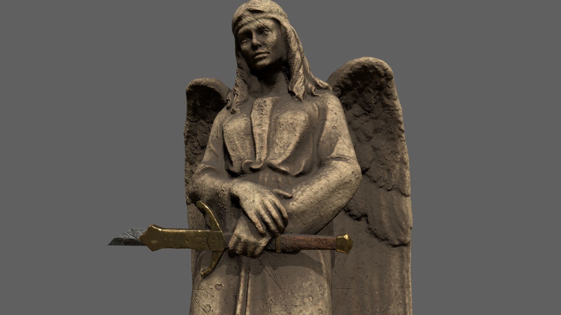 Angel statue of Low-poly 3D model_2