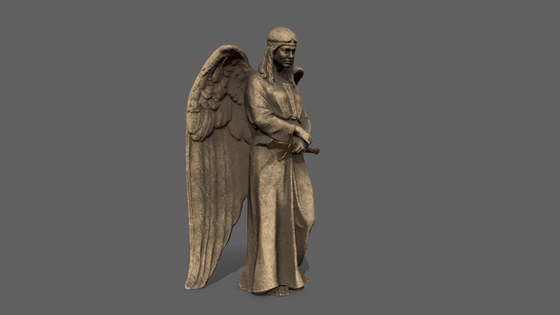 Angel statue of Low-poly 3D model_4