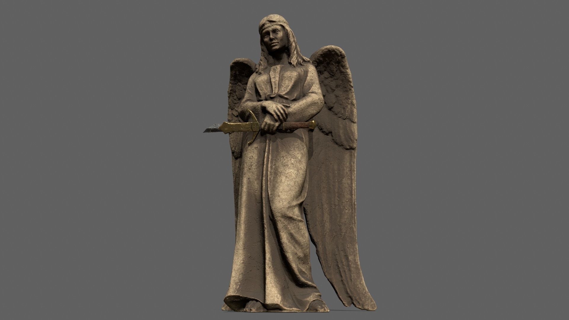 Angel statue of Low-poly 3D model_1