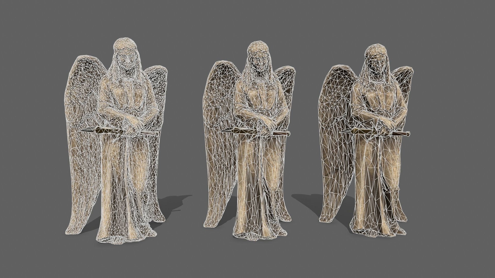 Angel statue of Low-poly 3D model_12