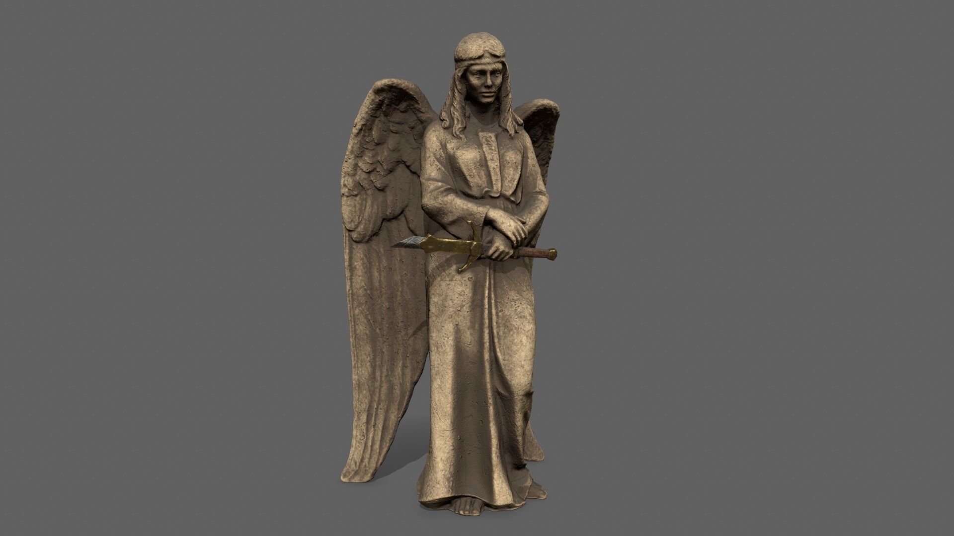 Angel statue of Low-poly 3D model_3
