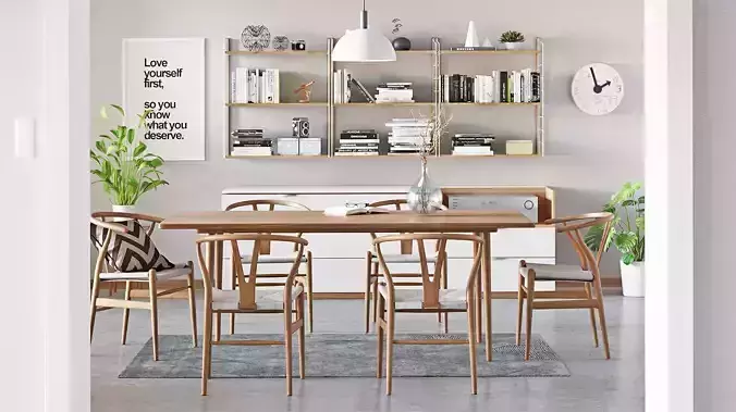 Chair modern dining room with wooden table and chairs
