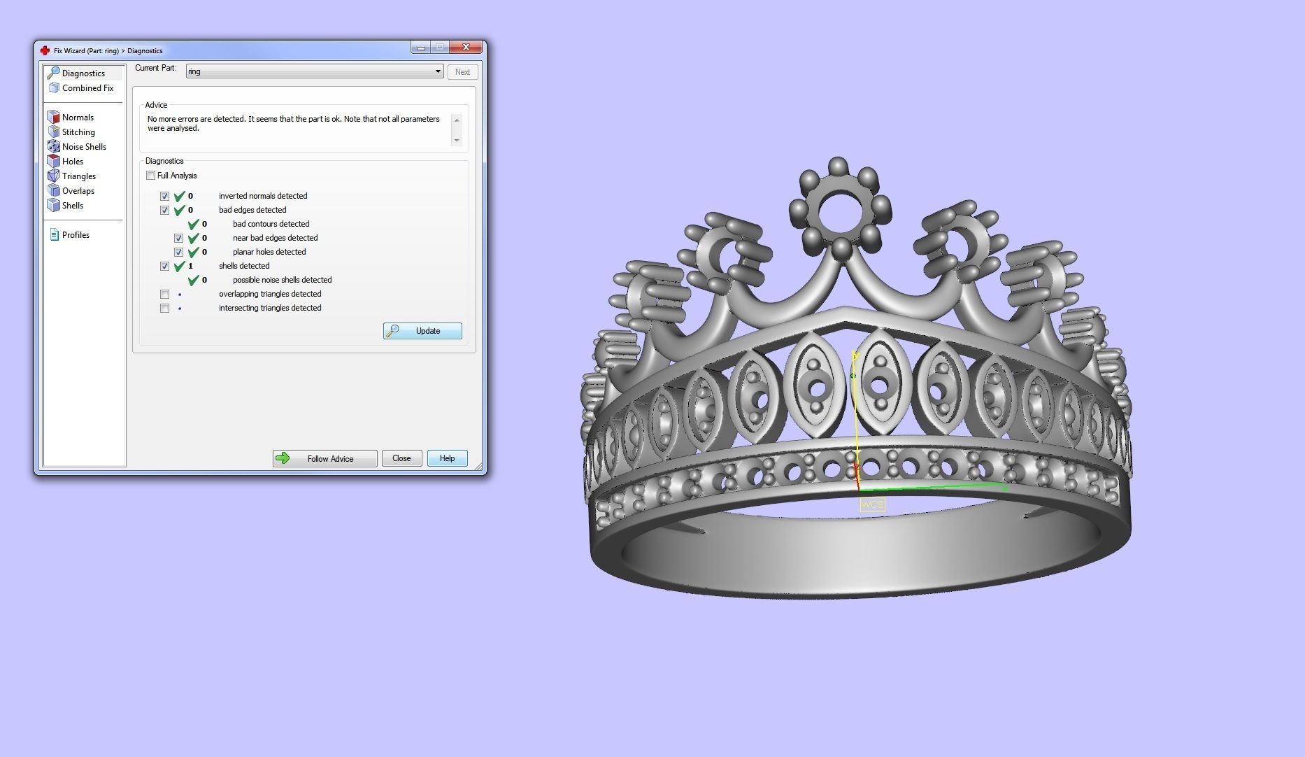 Designer crown ring with diamonds 3D print model_9