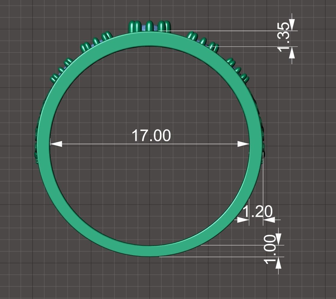 Designer crown ring with diamonds 3D print model_6