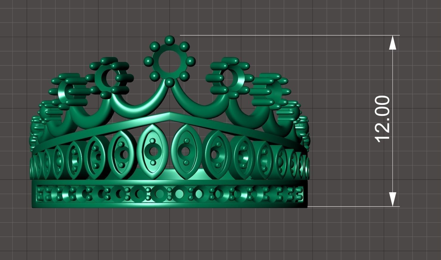 Designer crown ring with diamonds 3D print model_8