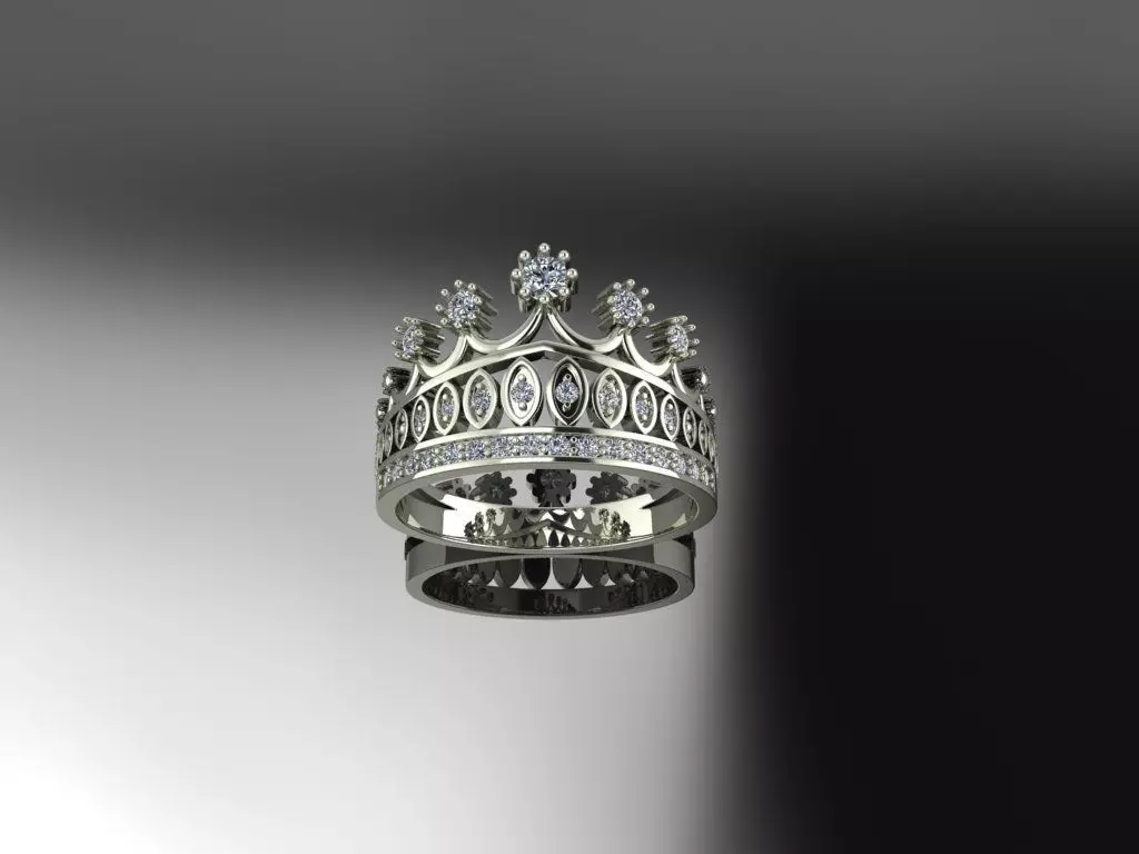 Designer crown ring with diamonds 3D print model_0