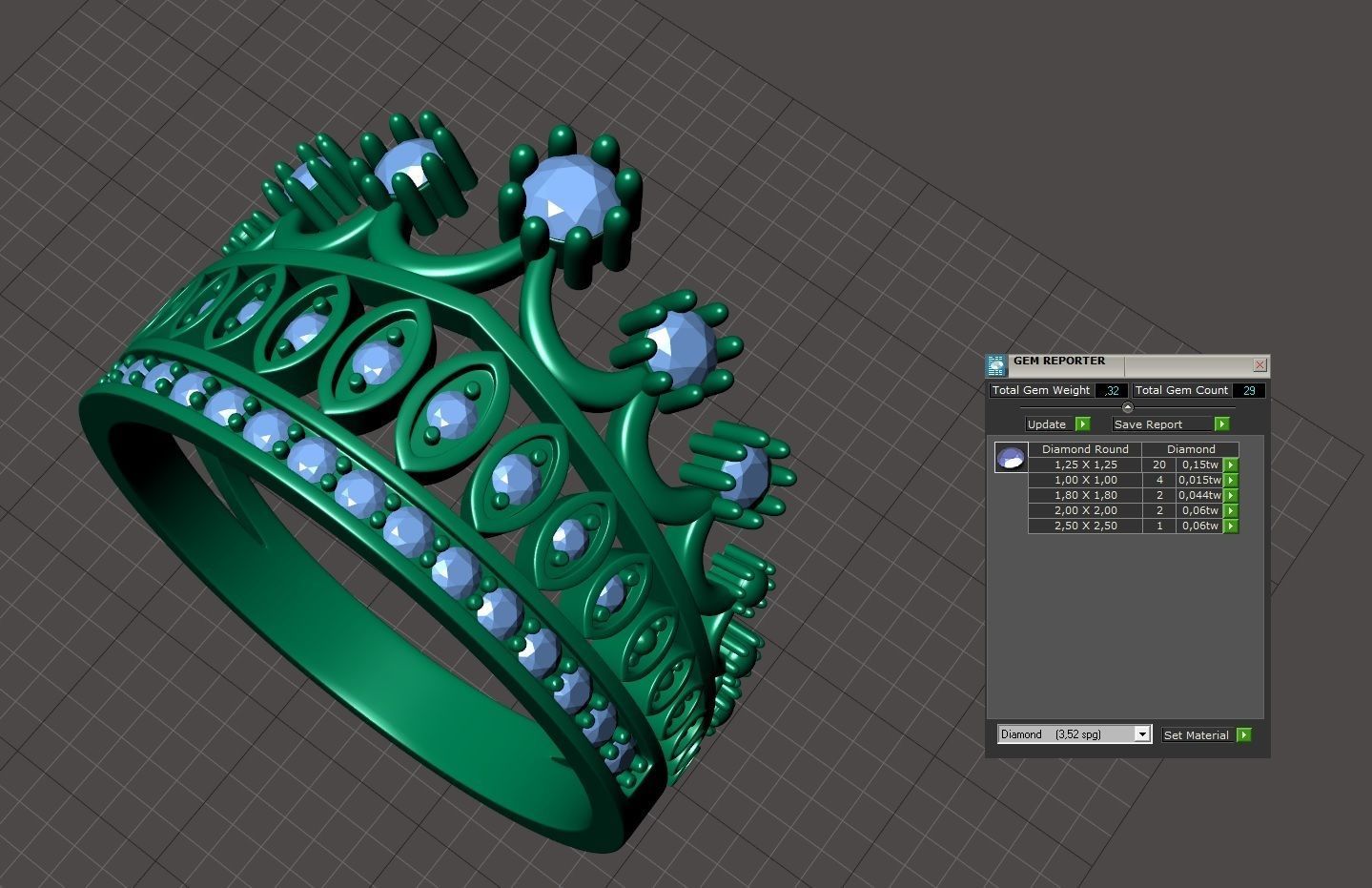 Designer crown ring with diamonds 3D print model_5