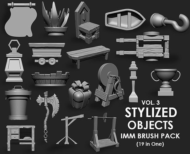 Stylized Objects IMM Brush Pack 19 in One Vol 3 3D model
