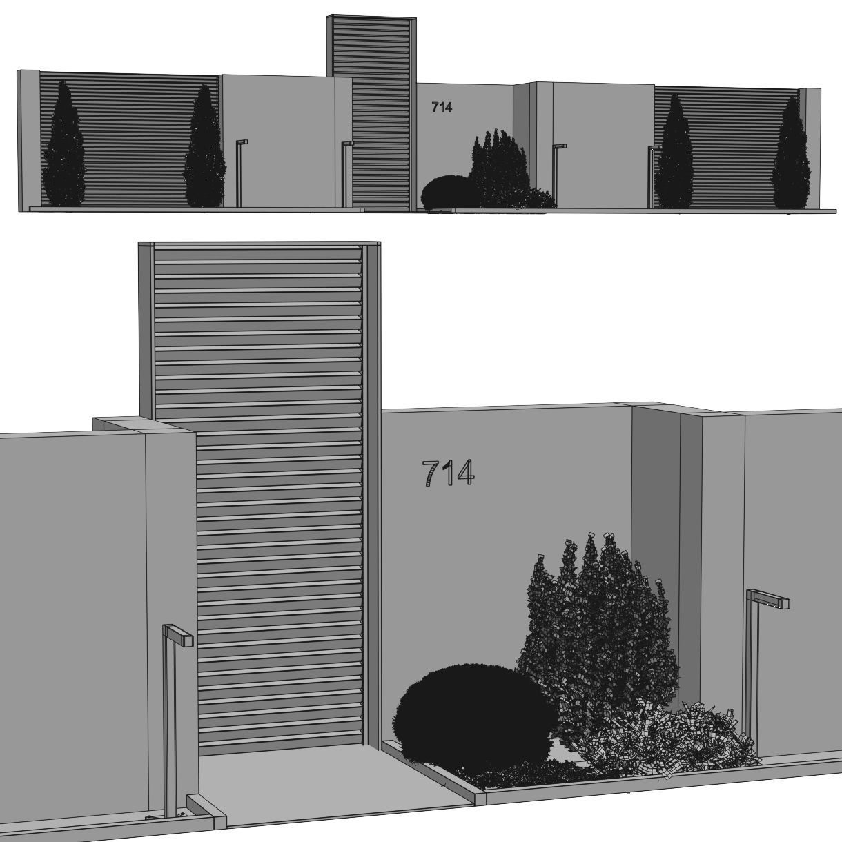 Fence 2 modern garden with trees and shrubs 3D model_5