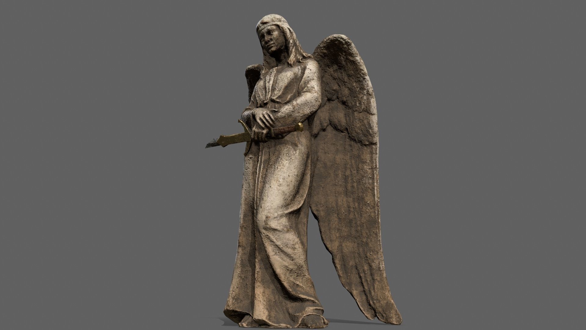 Angel statue of Low-poly 3D model_9