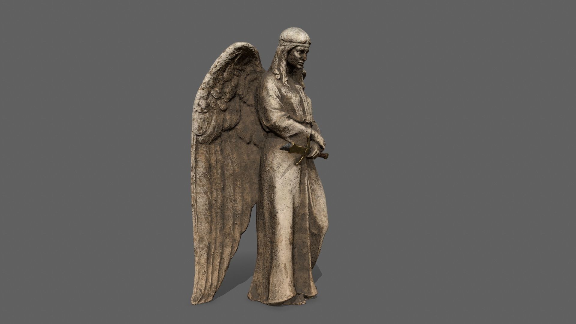 Angel statue of Low-poly 3D model_2