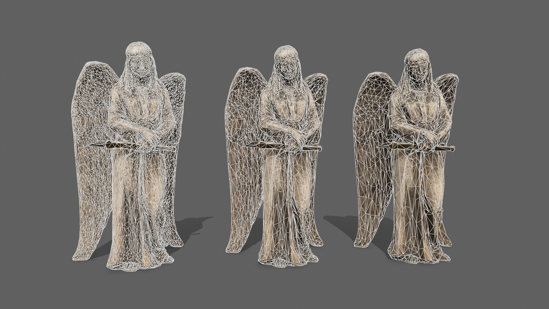 Angel statue of Low-poly 3D model_12