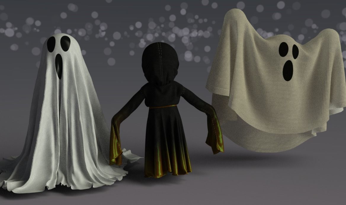 Ghosts and balls halloweens Low-poly 3D model_1