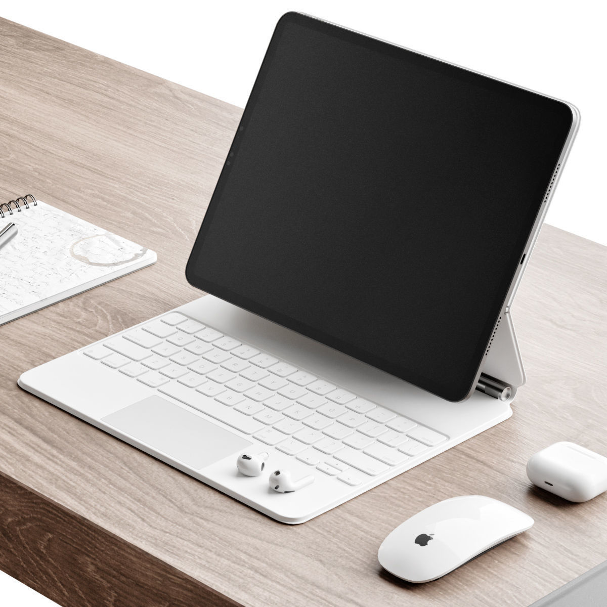 Workplace 2 modern desk with laptop and chair 3D model_2