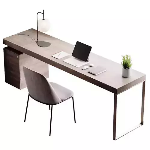 Workplace 2 modern desk with laptop and chair 3D model