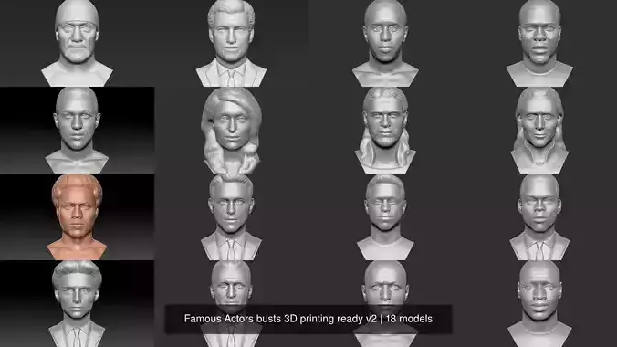 Famous Actors busts 3D printing ready v2 3D Model Collection