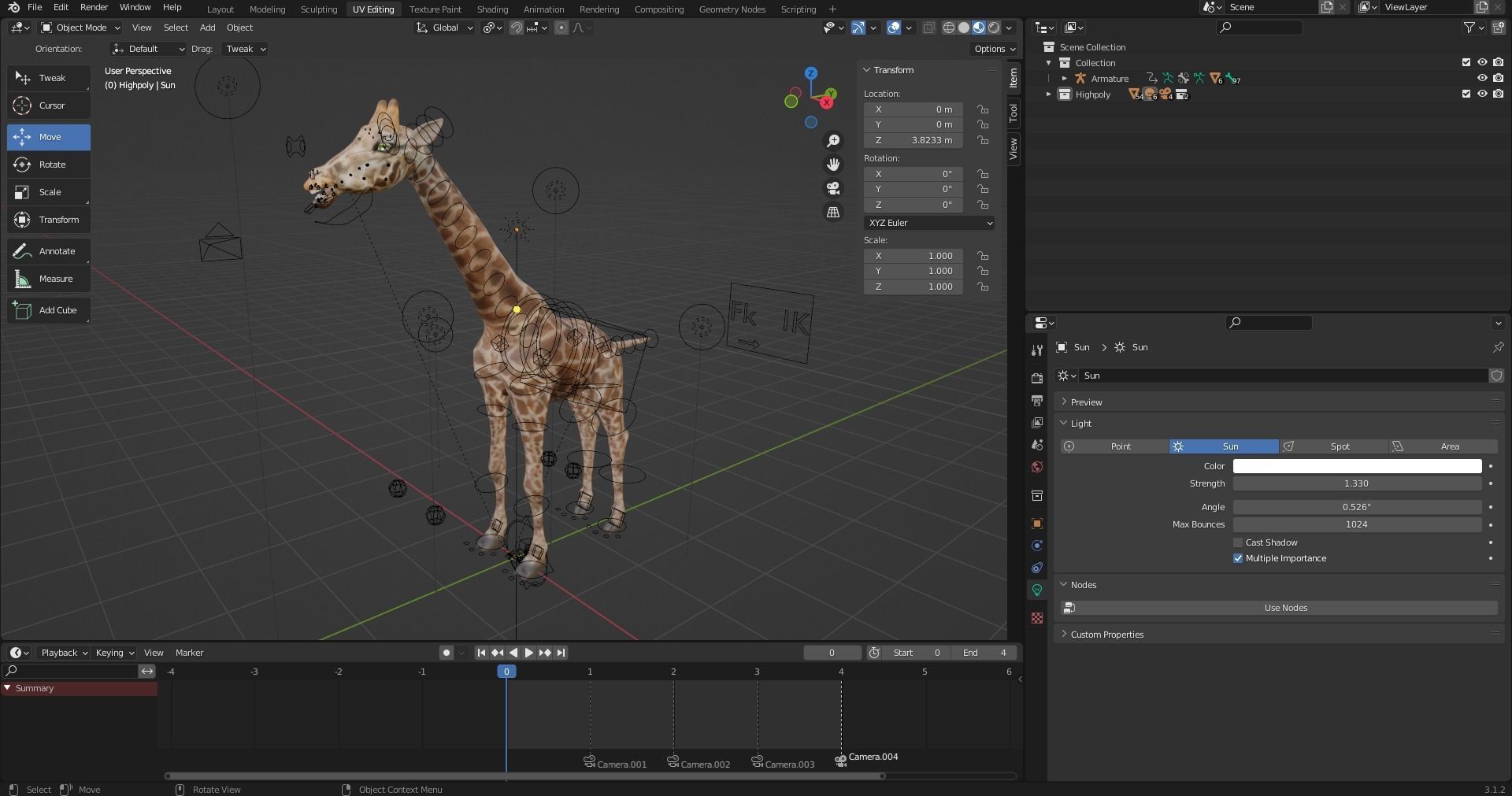 Fur Giraffe Rigged in Blender Low-poly 3D model_24