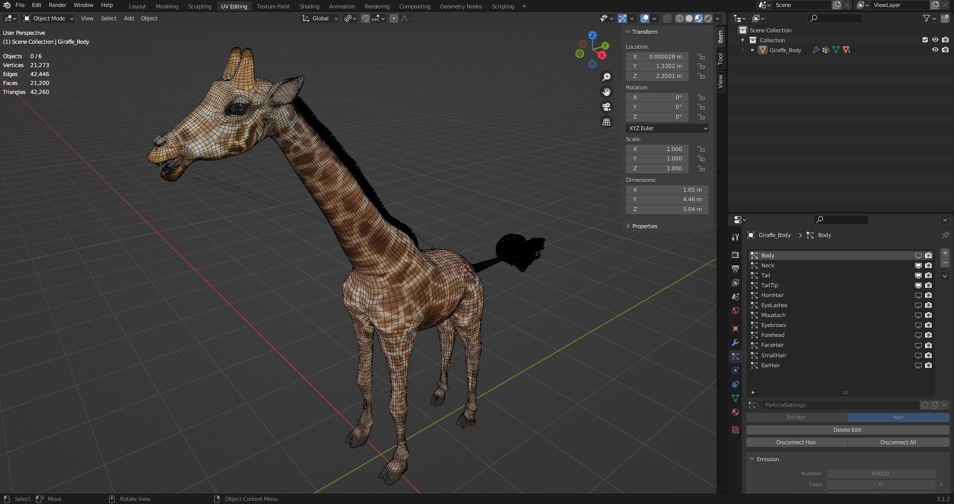 Fur Giraffe Rigged in Blender Low-poly 3D model_22