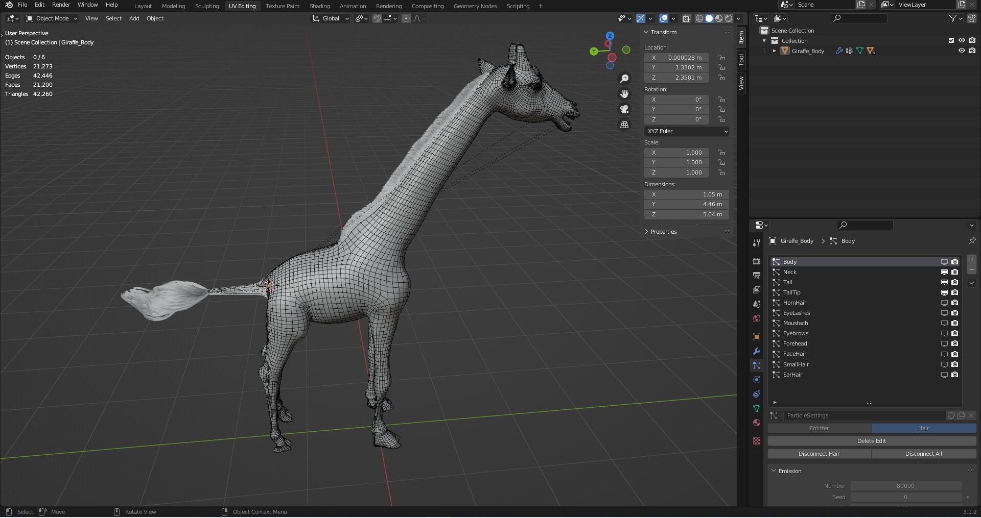 Fur Giraffe Rigged in Blender Low-poly 3D model_18