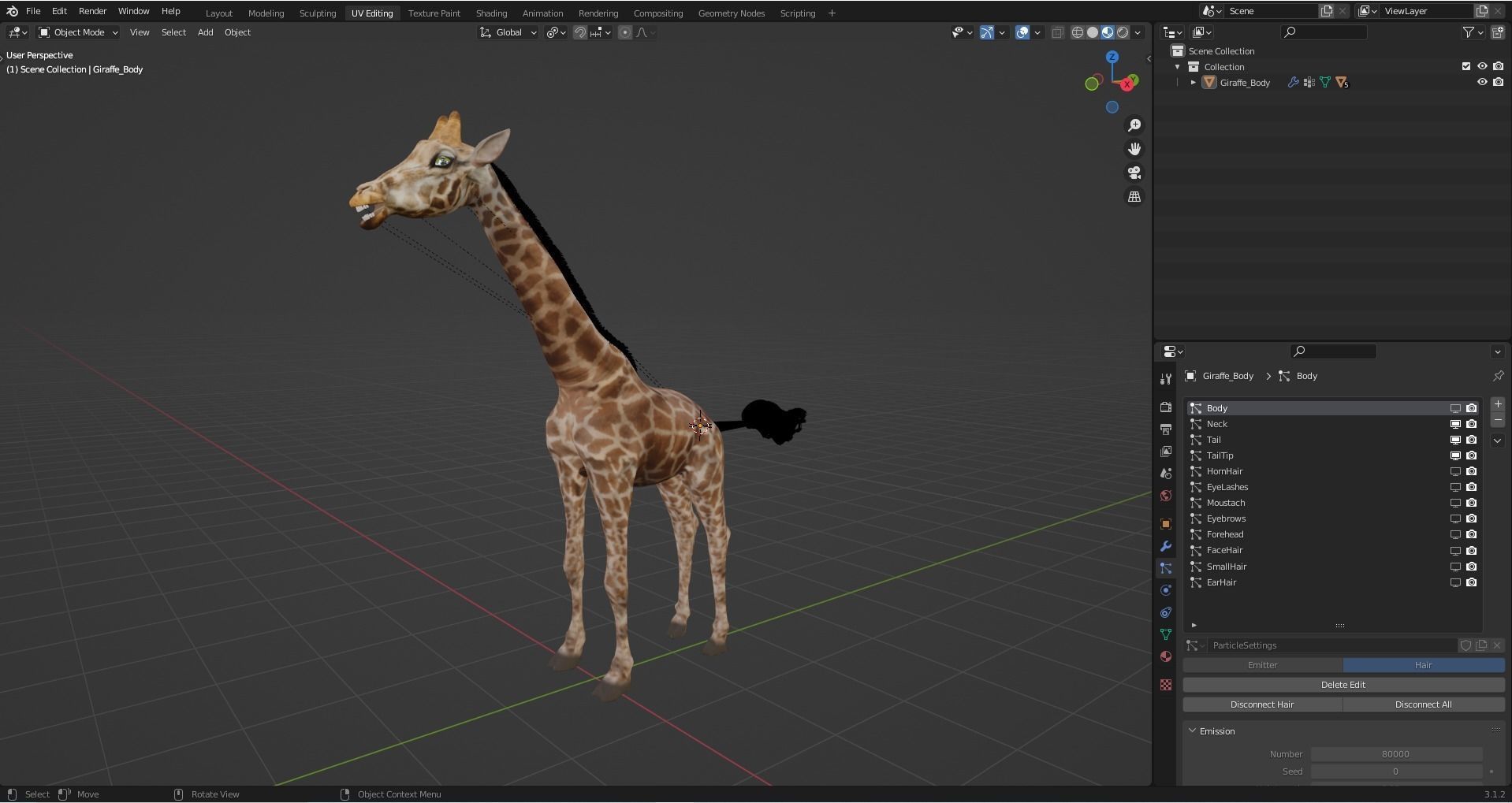 Fur Giraffe Rigged in Blender Low-poly 3D model_10
